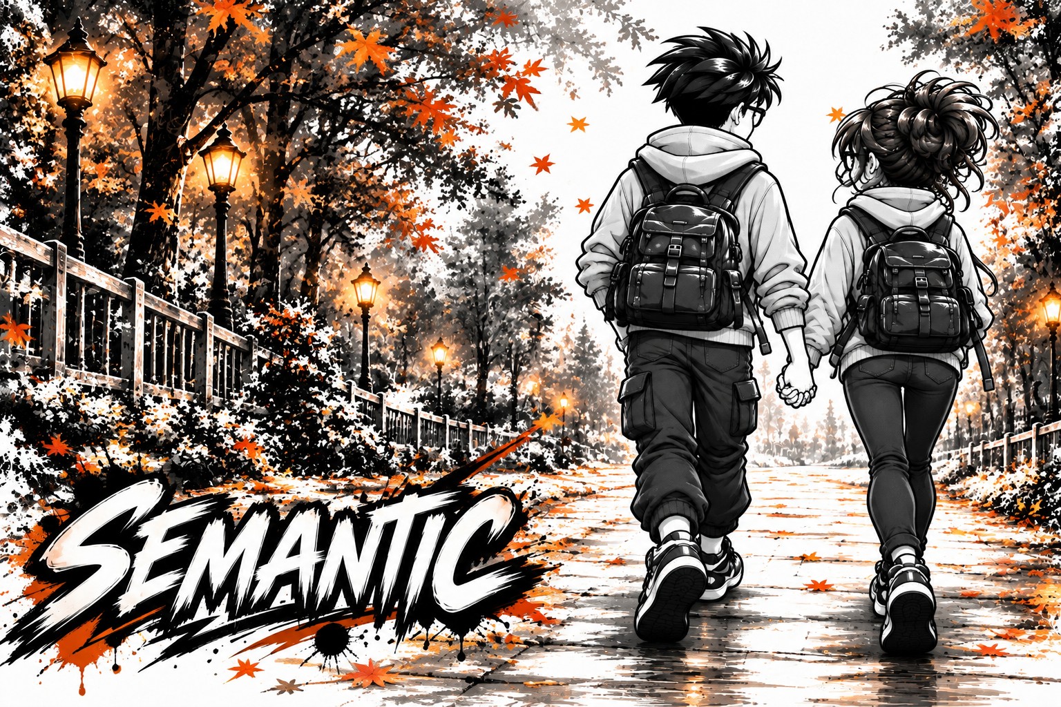 Semantic duo walking in the noir park